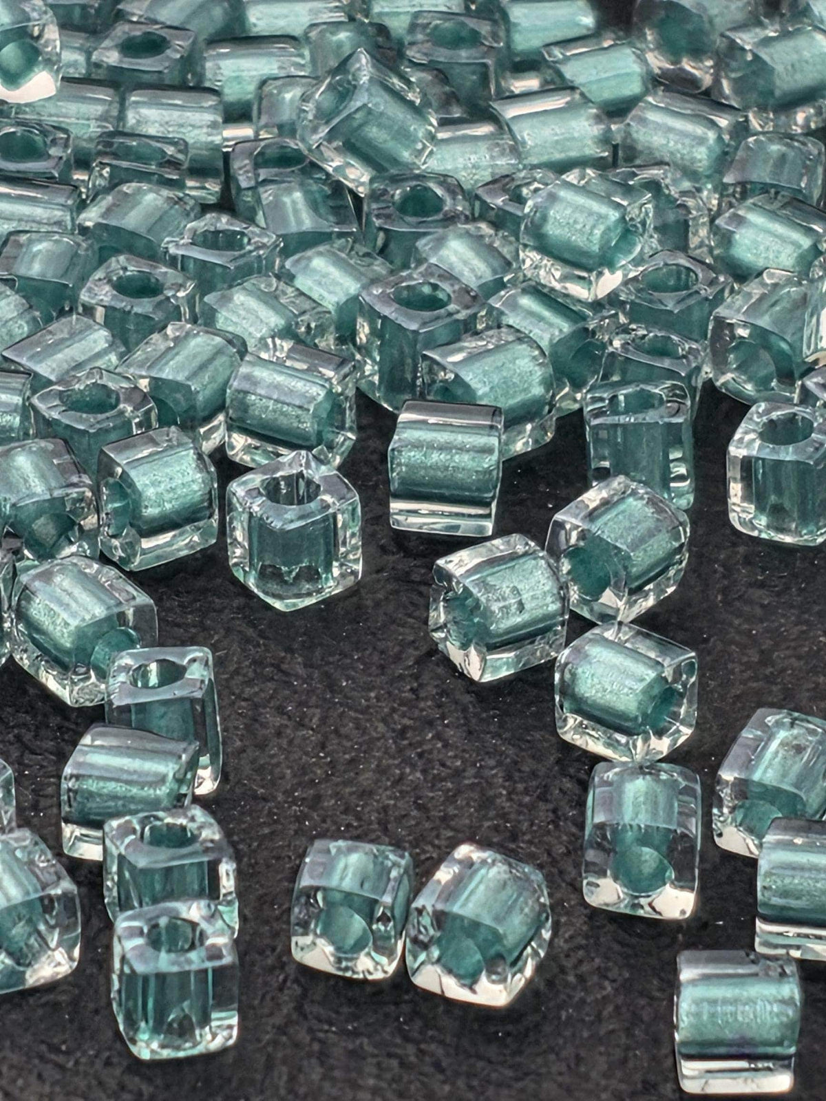 Miyuki Crystal Cube Beads, Aqua Lined Sparkle (3mm, 15g Pack) | Japanese Seed Beads | Bead Weaving Embroidery Supply | DIY Jewelry