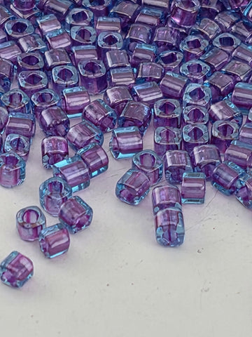 Toho Cube Seed Beads, Aqua/Purple-Lined 1.5mm | Japanese Glass | Jewelry Making