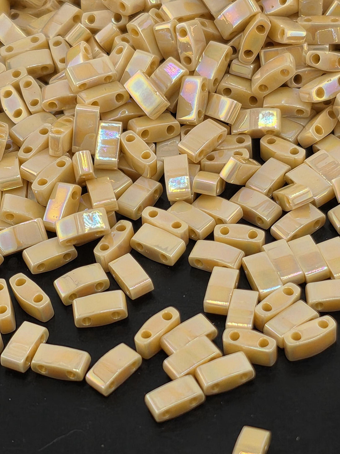 Miyuki Tila Beads, Dark Flesh Opaque Rainbow | Half | 7.2-7.8g Pack
