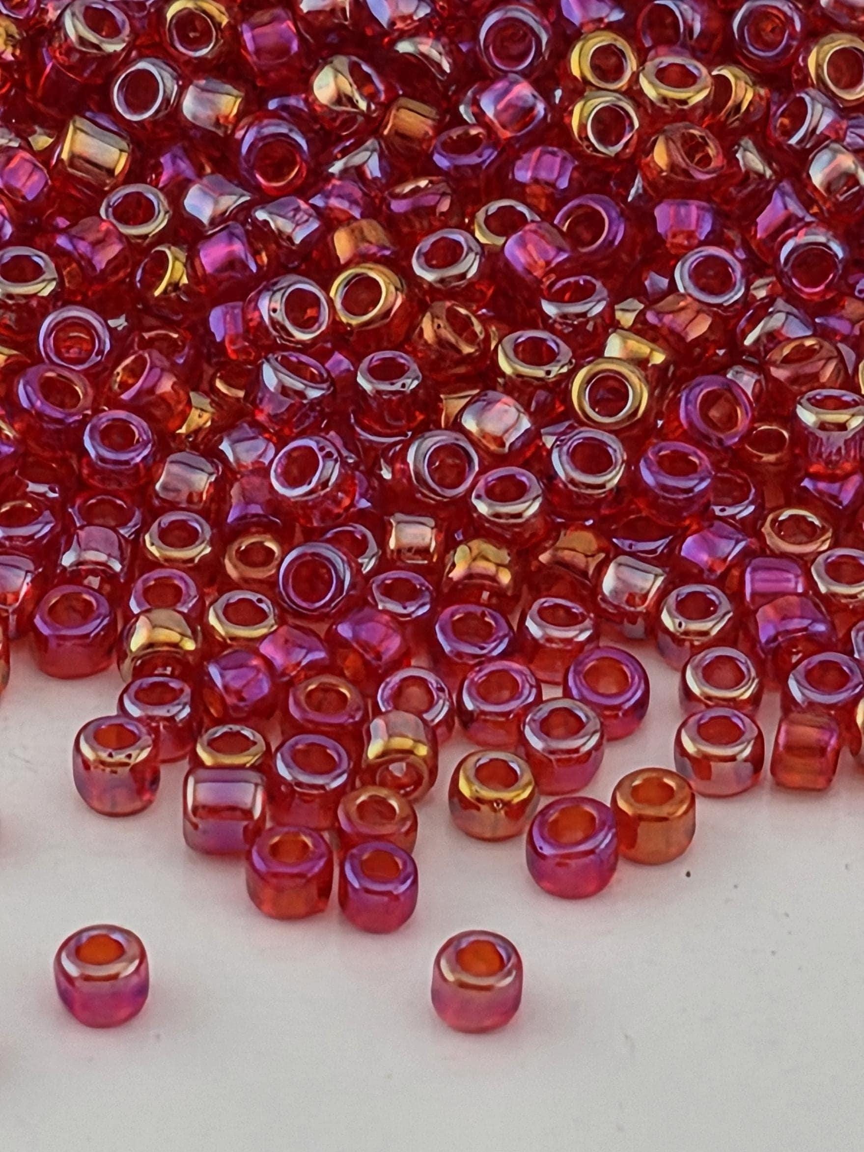 Matsuno Seed Beads, Translucent Rainbow Japanese Glass - Red 11/0 (2mm, Bead Weaving Supply)