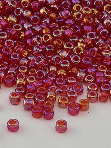 Matsuno Seed Beads, Translucent Rainbow Japanese Glass - Red 11/0 (2mm, Bead Weaving Supply)