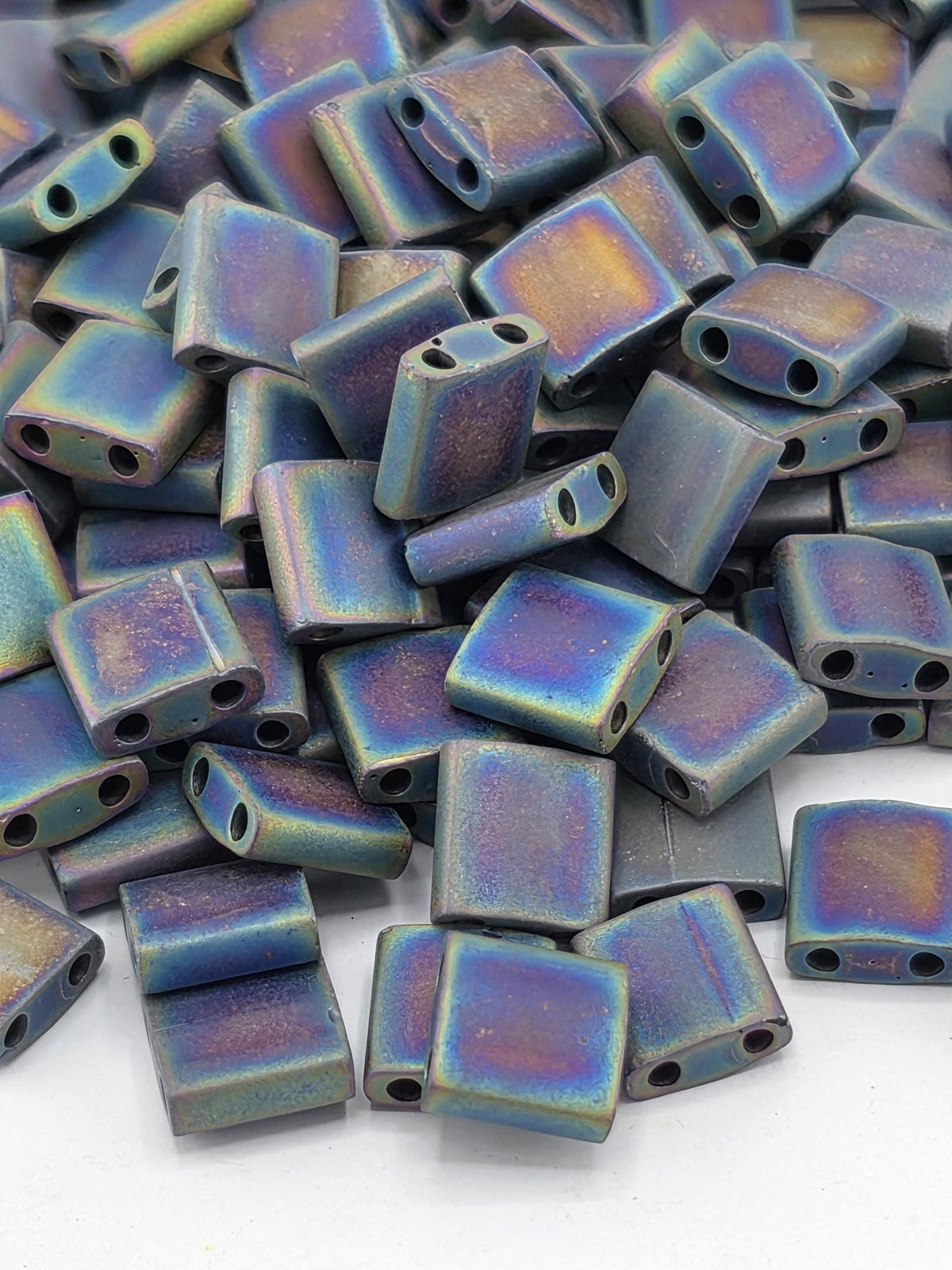Miyuki Tila Beads, Black Opaque Matte Rainbow | Full | 7.2g Pack