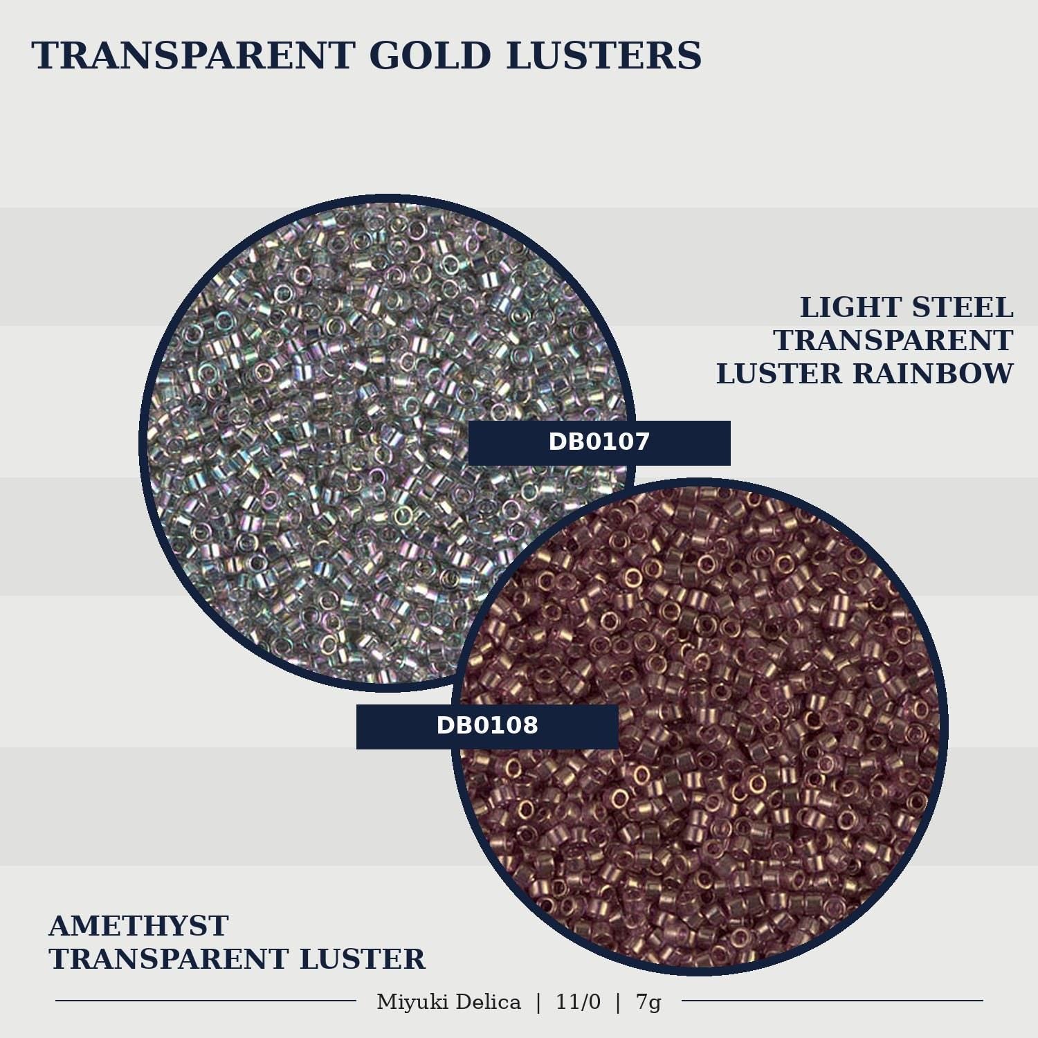 Miyuki Delica Size 11/0 Seed Beads, Transparent Gold Luster | Japanese Glass | Choose Your Color