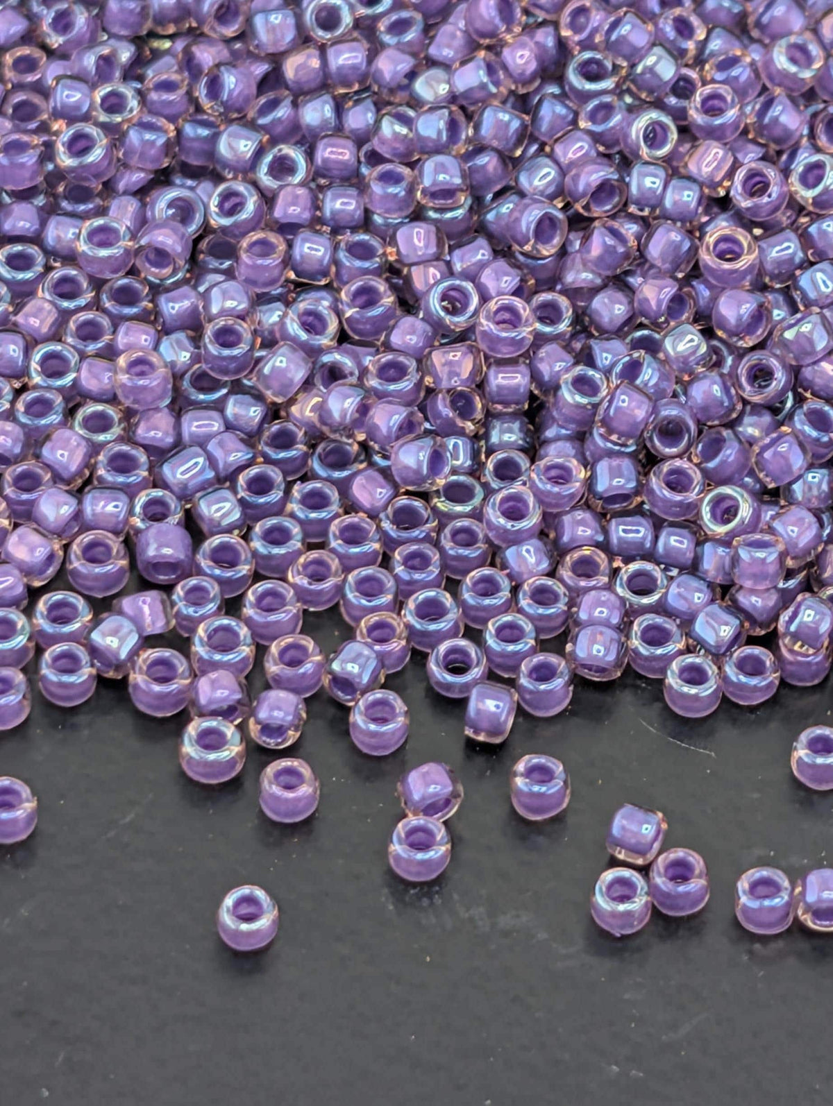 Inside-Color Rainbow Rosaline/Opaque Purple-Lined Size 15/0 Toho Round 2.5" tube