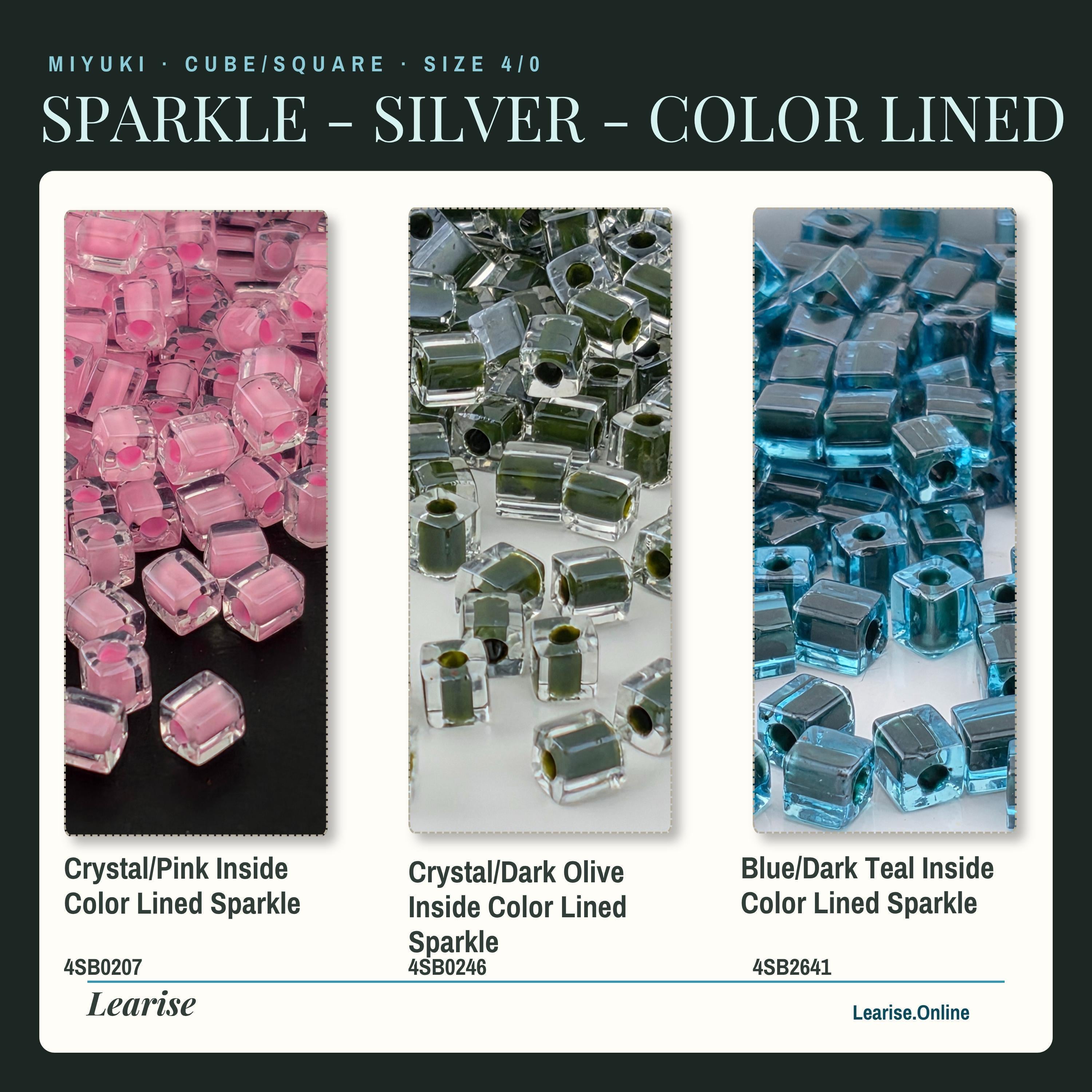Miyuki 4mm Cube Beads 15g - Sparkle & Silver Lined - 56 color options - Japanese Glass Square Bead Supply