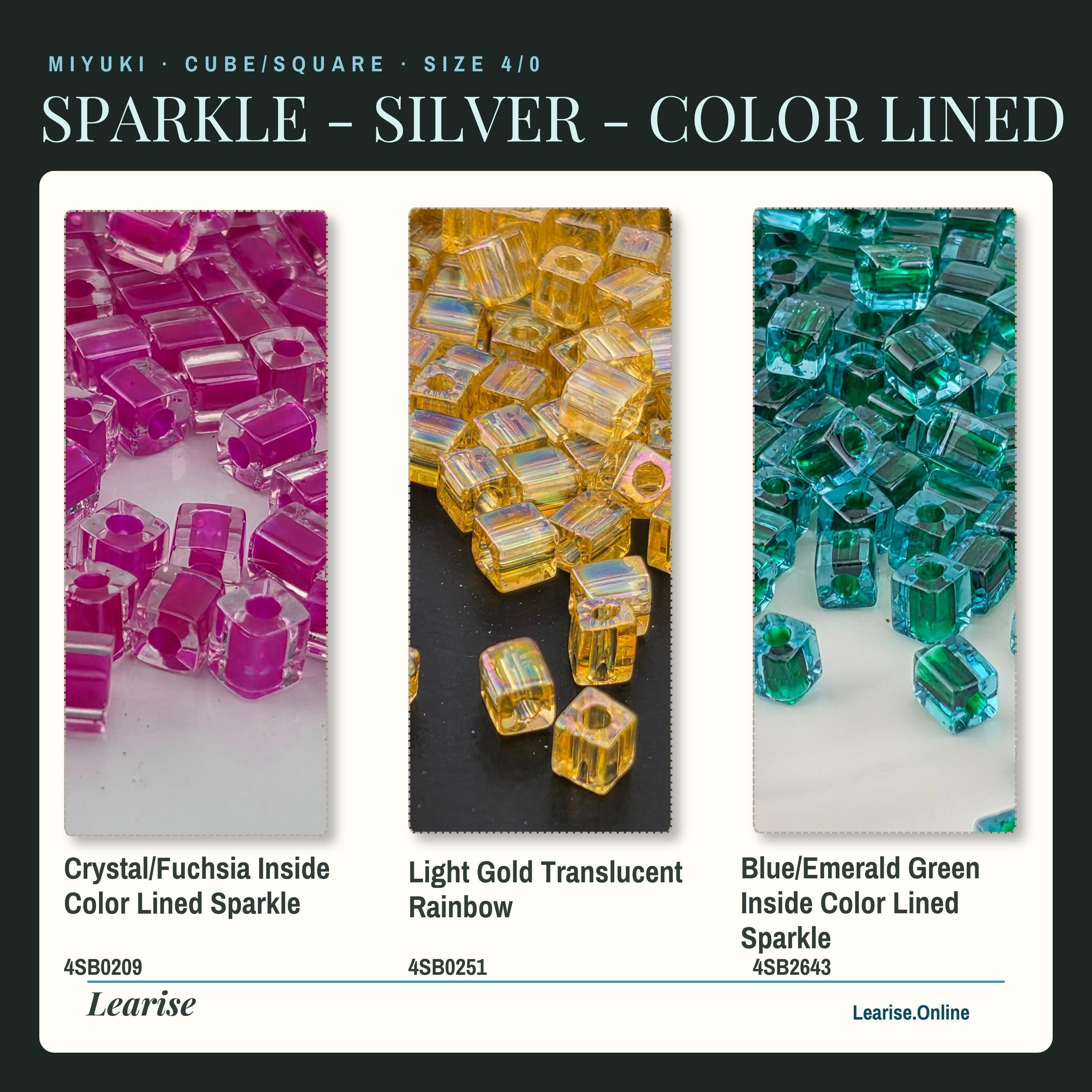 Miyuki 4mm Cube Beads 15g - Sparkle & Silver Lined - 56 color options - Japanese Glass Square Bead Supply