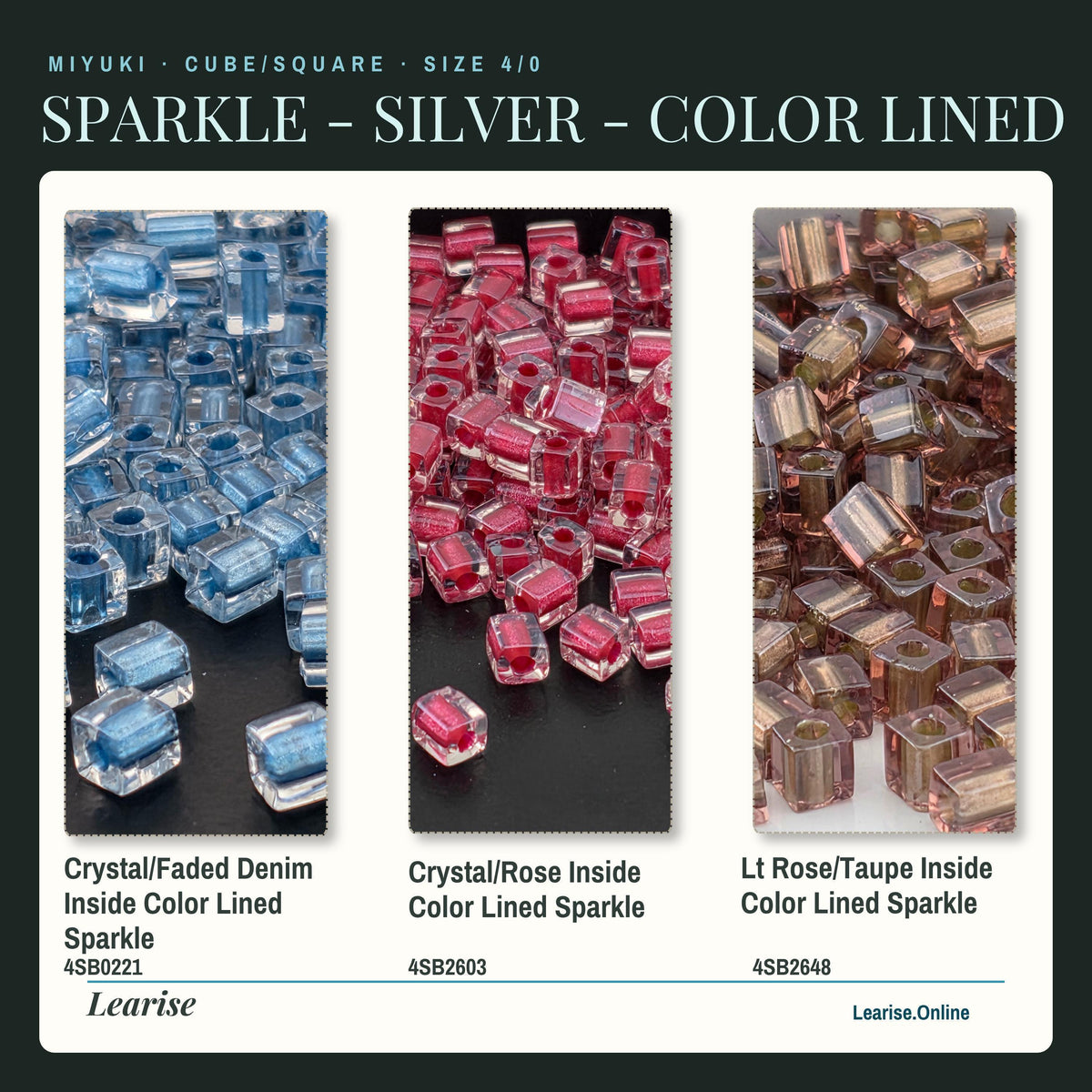 Miyuki 4mm Cube Beads 15g - Sparkle & Silver Lined - 56 color options - Japanese Glass Square Bead Supply