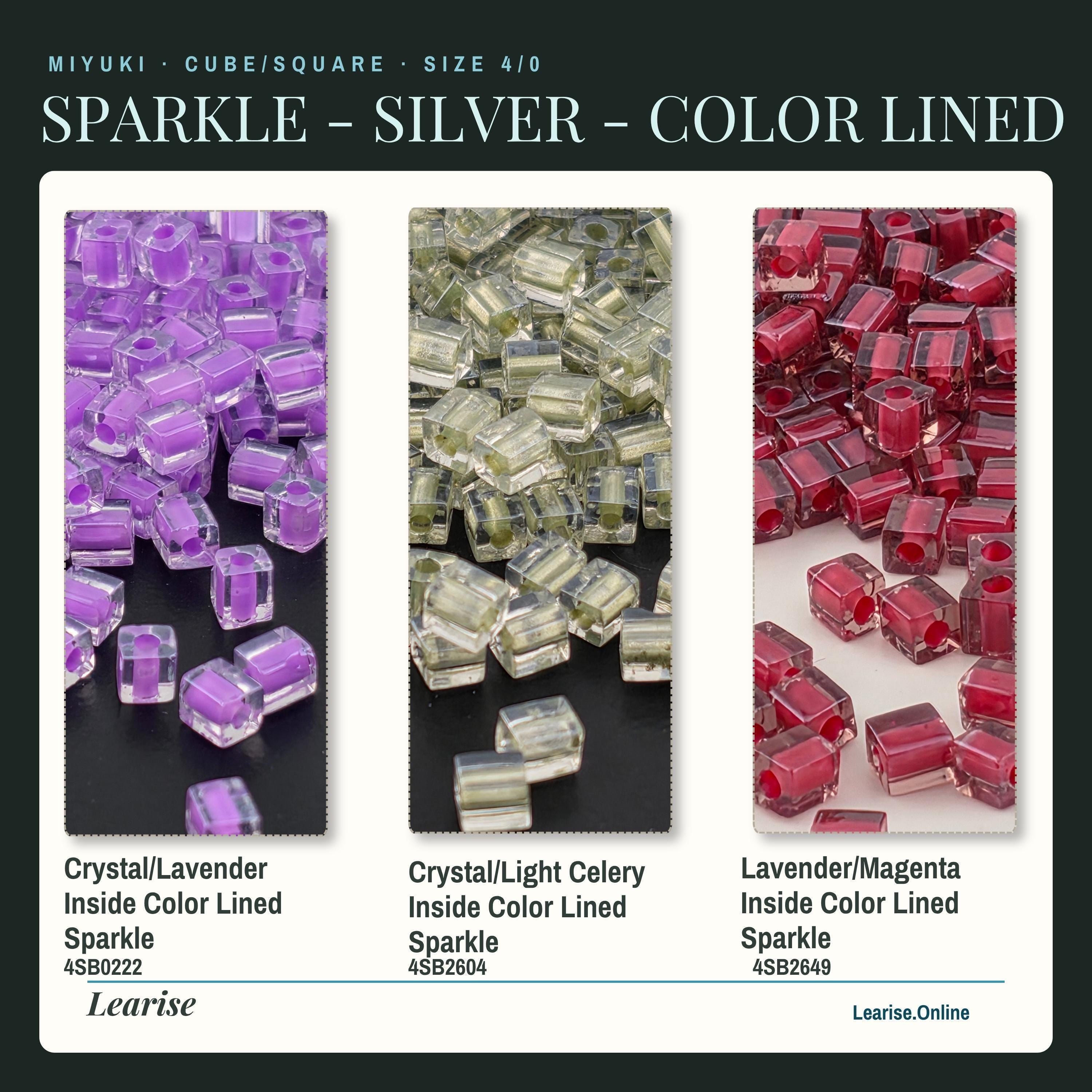 Miyuki 4mm Cube Beads 15g - Sparkle & Silver Lined - 56 color options - Japanese Glass Square Bead Supply