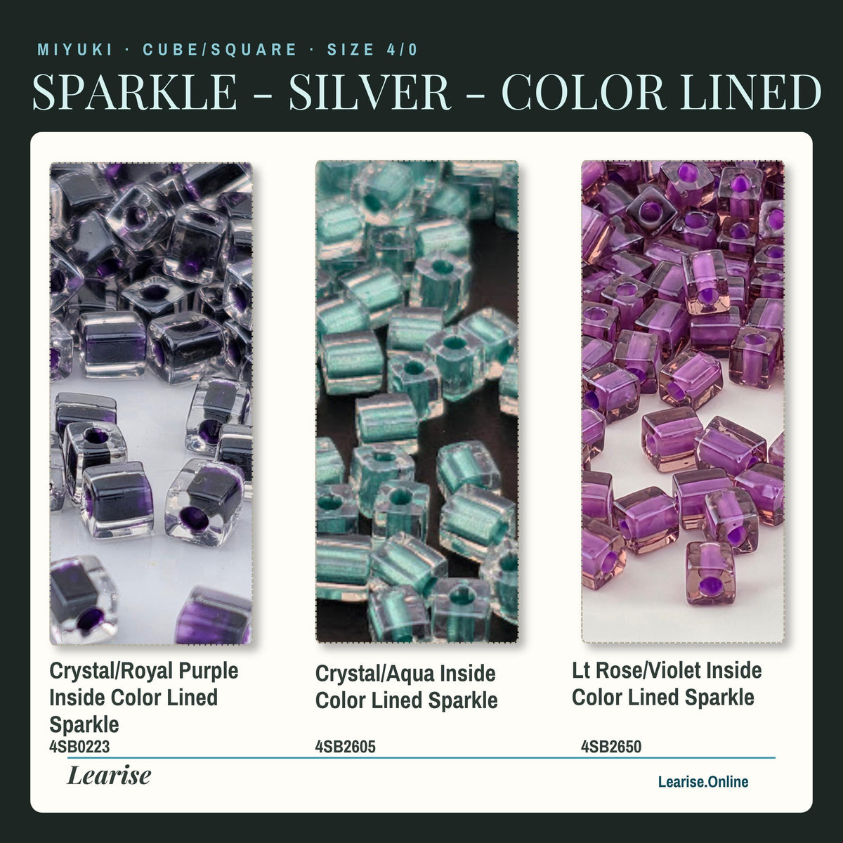 Miyuki 4mm Cube Beads 15g - Sparkle & Silver Lined - 56 color options - Japanese Glass Square Bead Supply
