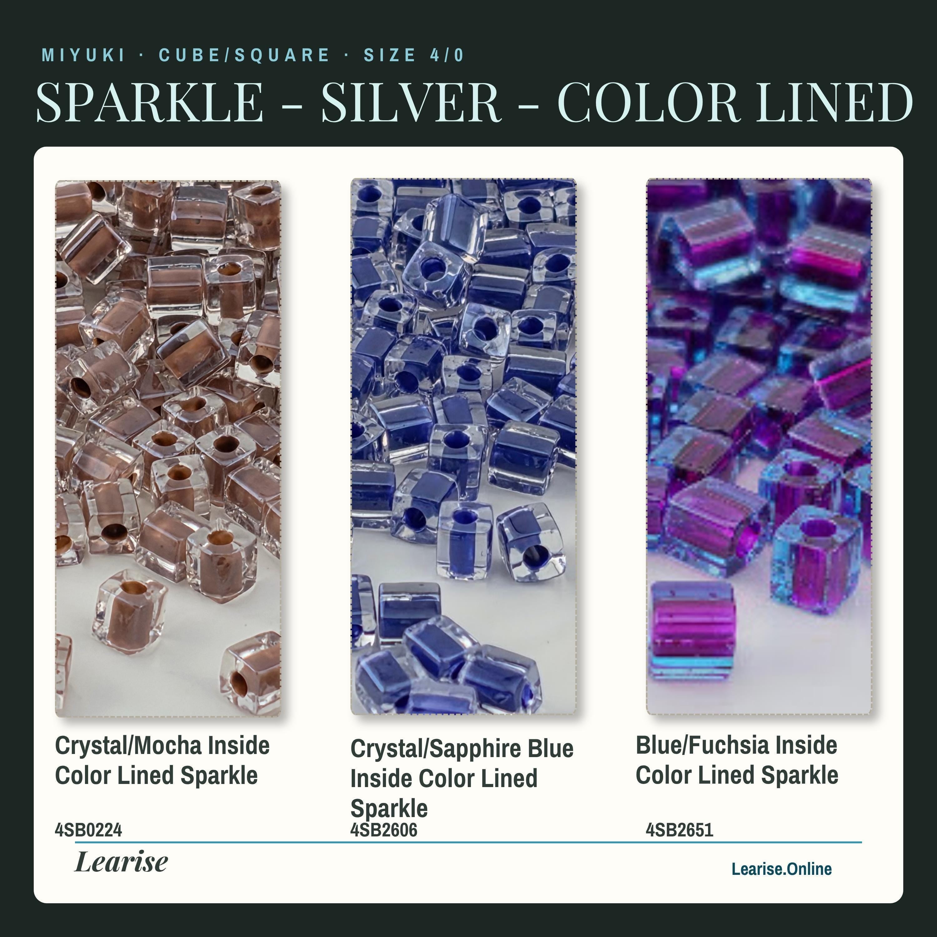 Miyuki 4mm Cube Beads 15g - Sparkle & Silver Lined - 56 color options - Japanese Glass Square Bead Supply