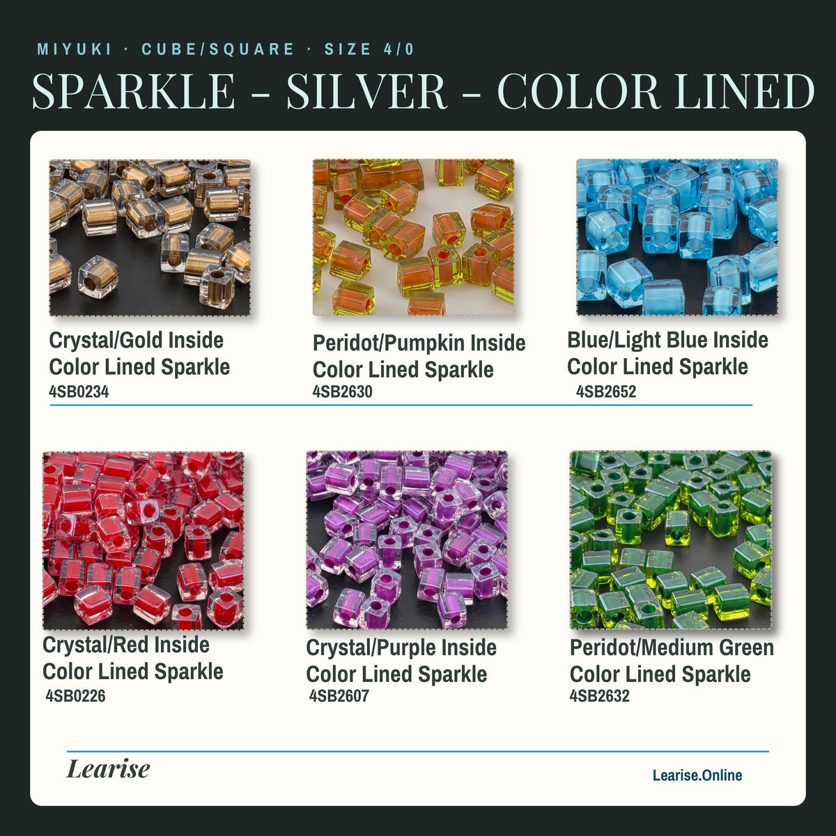 Miyuki 4mm Cube Beads 15g - Sparkle & Silver Lined - 56 color options - Japanese Glass Square Bead Supply