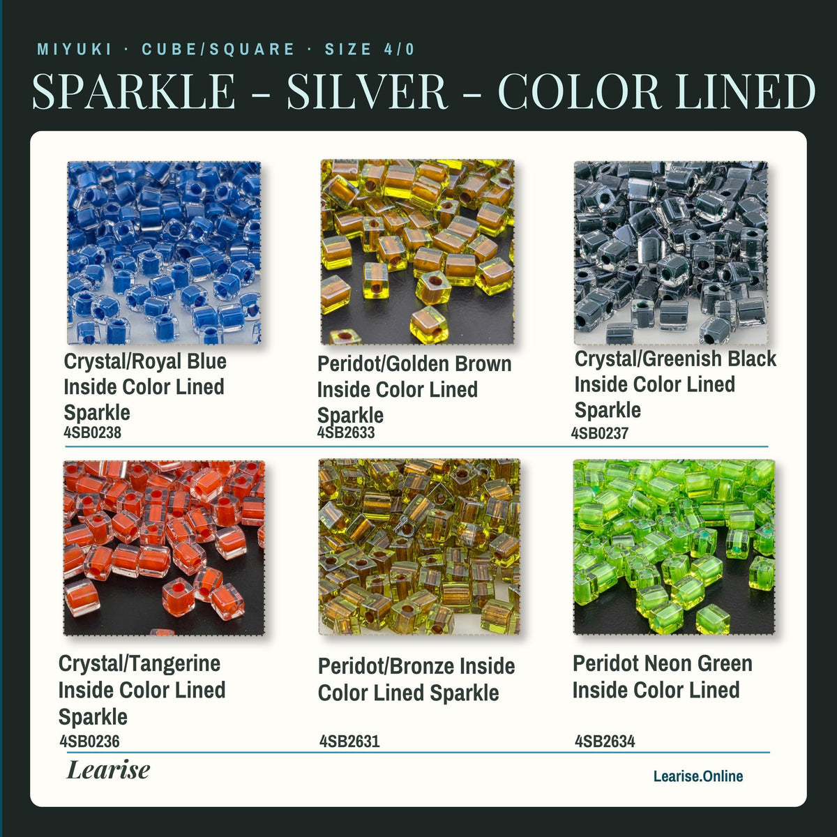Miyuki 4mm Cube Beads 15g - Sparkle & Silver Lined - 56 color options - Japanese Glass Square Bead Supply