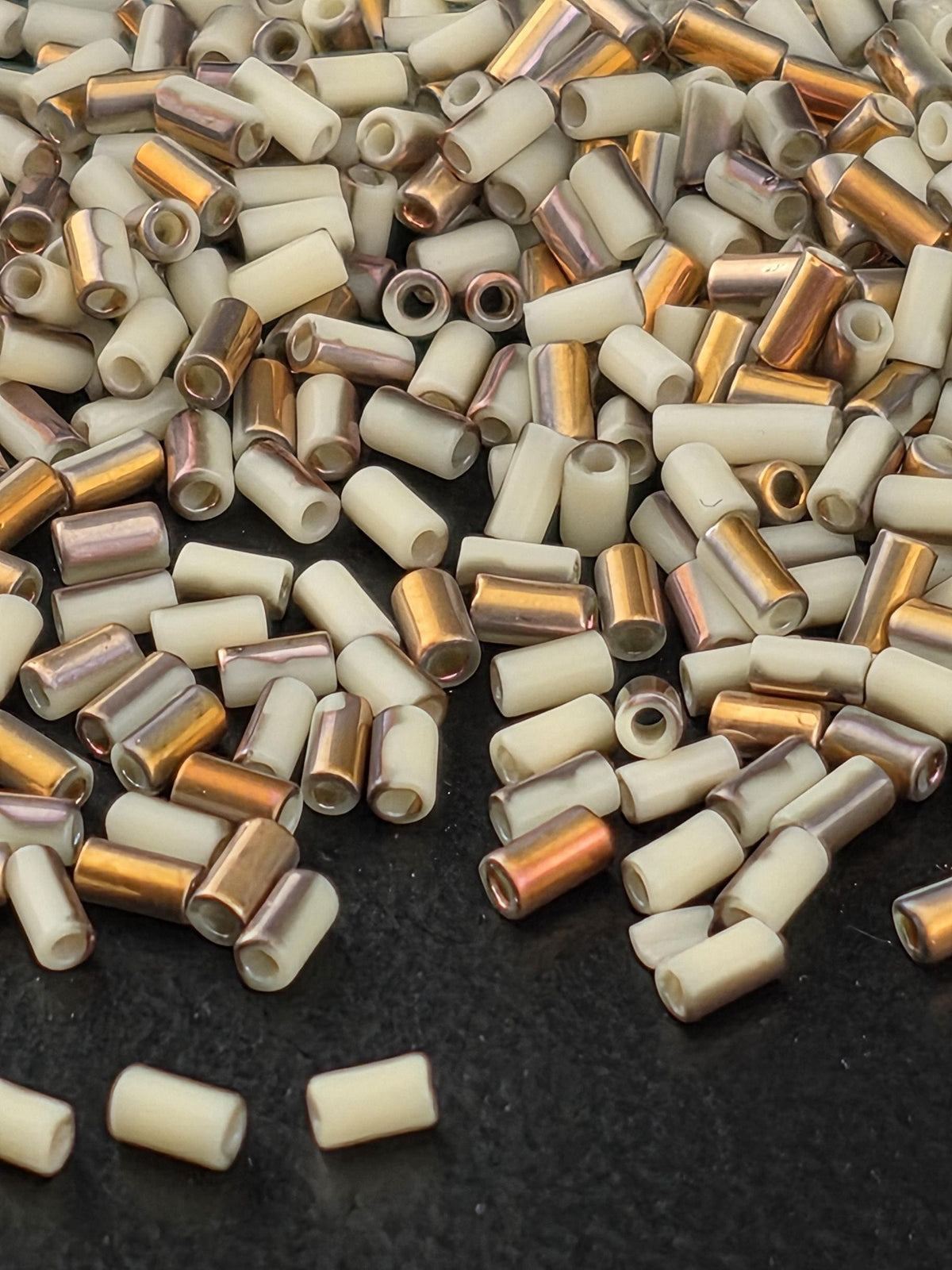 TOHO Bugle Beads #1 3mm, Frosted Lt Beige - Jewelry Making Supply