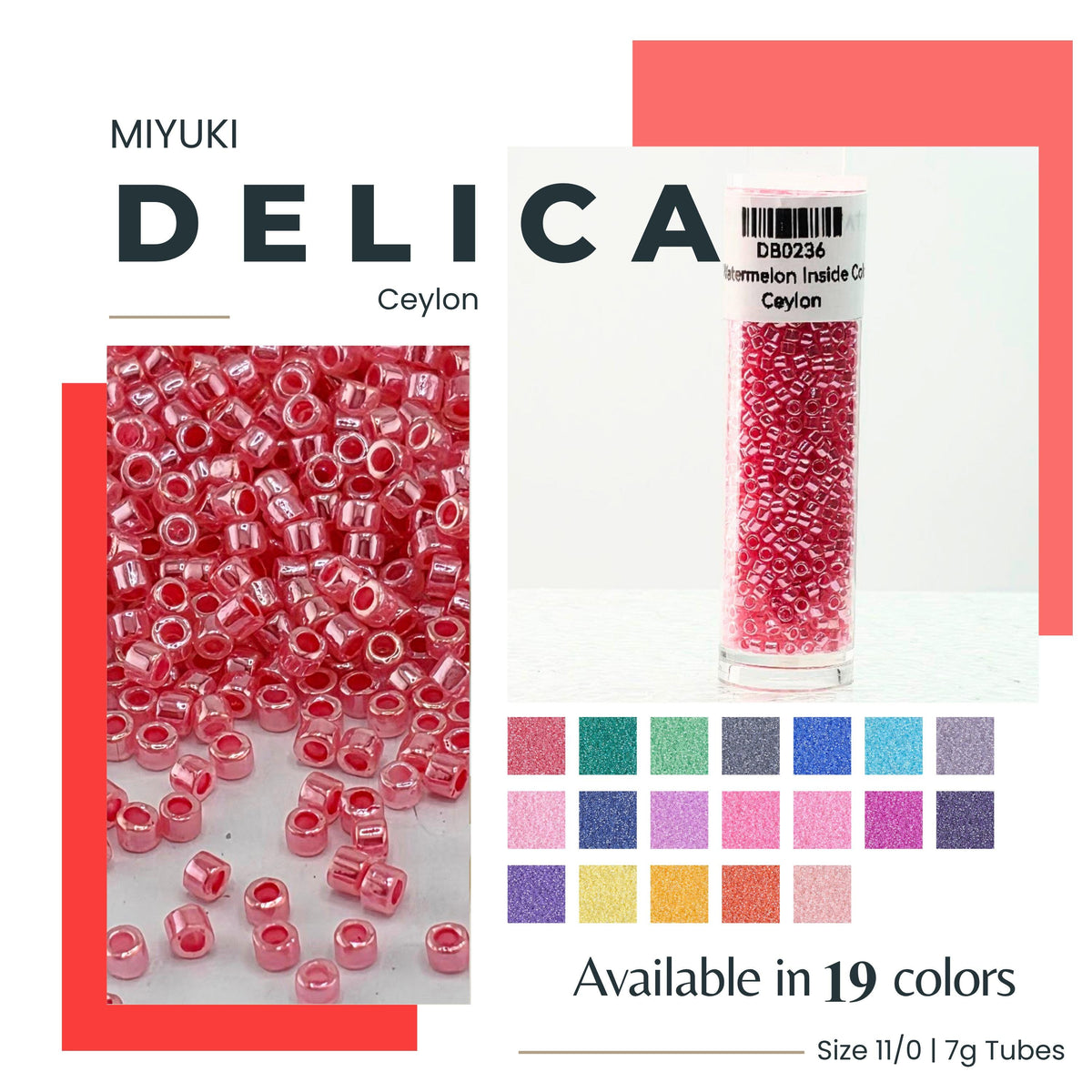 Miyuki Delica Ceylon Finish, 11/0 Seed Beads | Glass Cylinder | Peyote, Brick, Loom