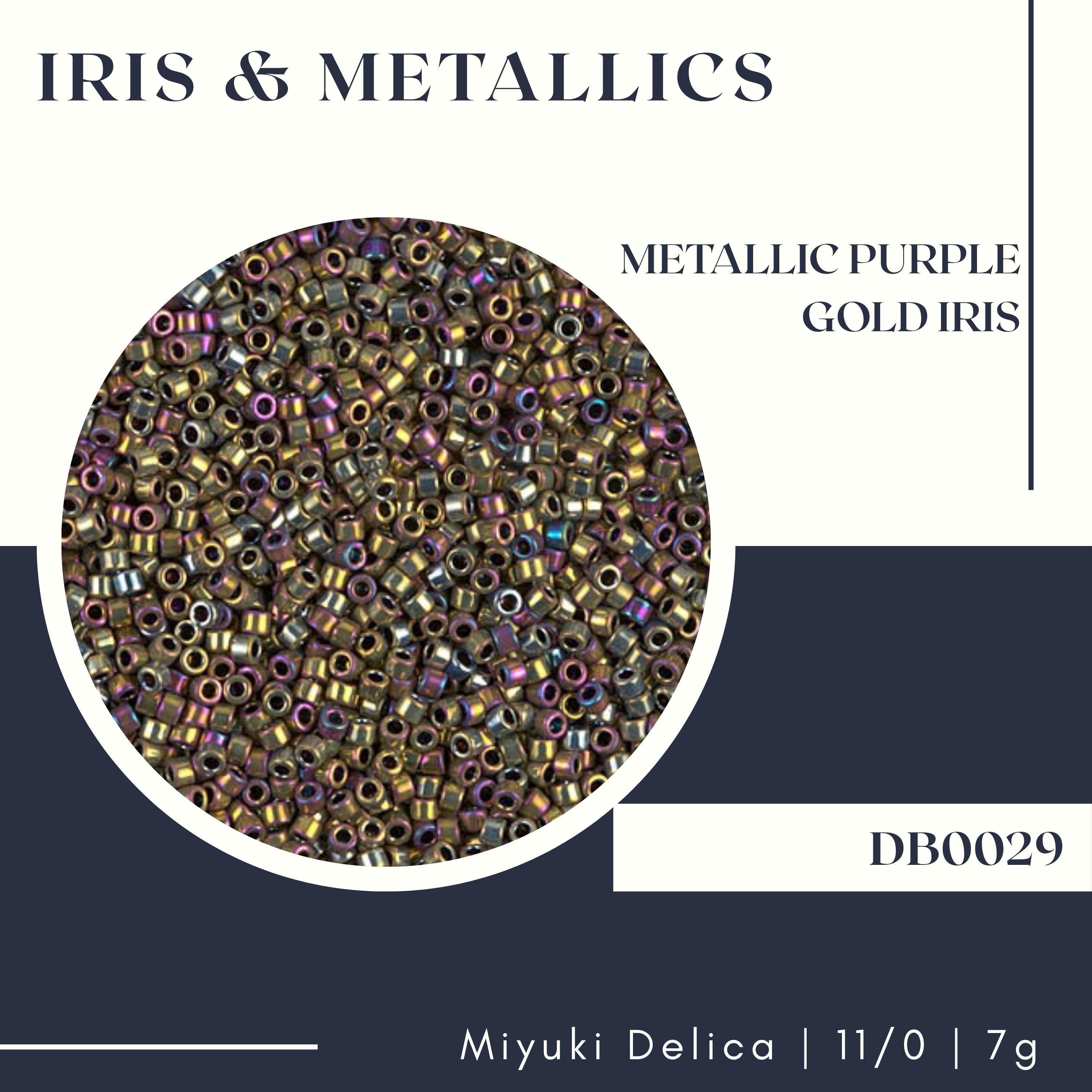 The image is a collage of multiple images, including a close-up of a circular arrangement of metallic purple beads and a description of the beads.
