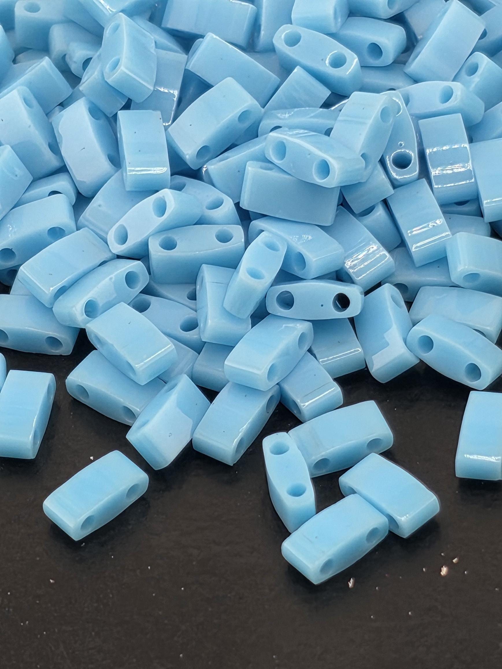 Miyuki Half Tila Beads, Turquoise Blue Opaque Japanese Glass (5x2.3x1.9mm, Artisan Beading Gems)