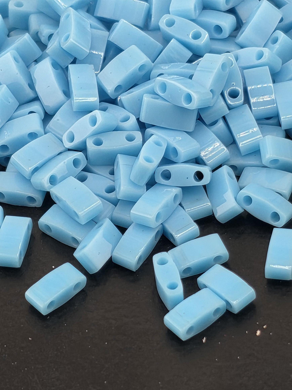 Miyuki Half Tila Beads, Turquoise Blue Opaque Japanese Glass (5x2.3x1.9mm, Artisan Beading Gems)