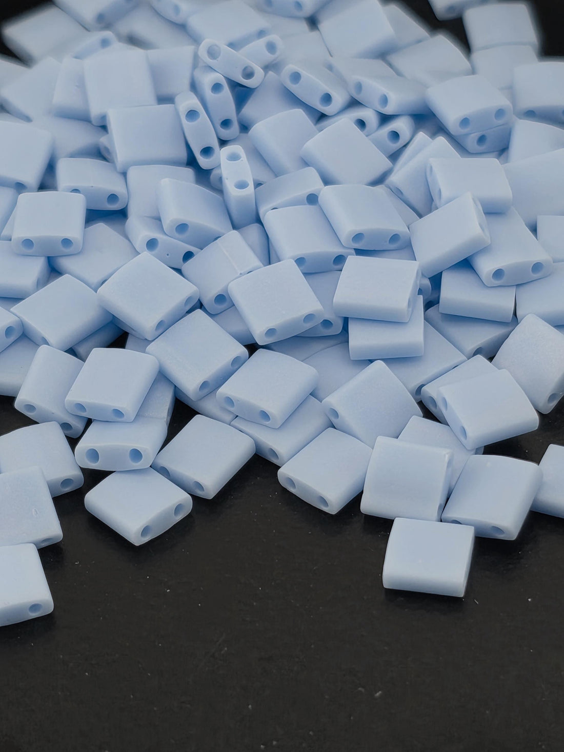 Miyuki Tila Beads, Lt Periwinkle Opaque | Matte Rainbow Glass Tiles - Two Hole Square, 7.2g Pack