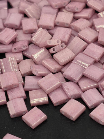 Miyuki Tila Beads, Rose Matte Ab Two-Hole Tiles | Pink Glass | 7.5G | Jewelry Weaving Supply