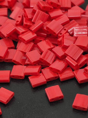 Miyuki Tila Beads, Dark Red Matte Ab Flat Square | Two-Hole Glass | Bracelet Weaving Supply