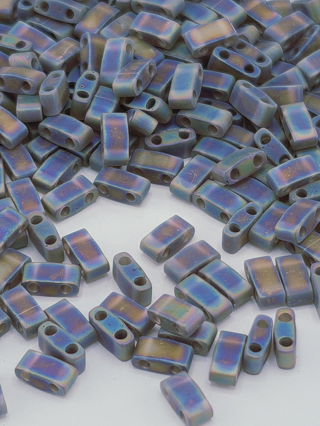 Miyuki Half Tila, Plum Translucent Matte Rainbow | 2.3mm Flat Square Two Hole