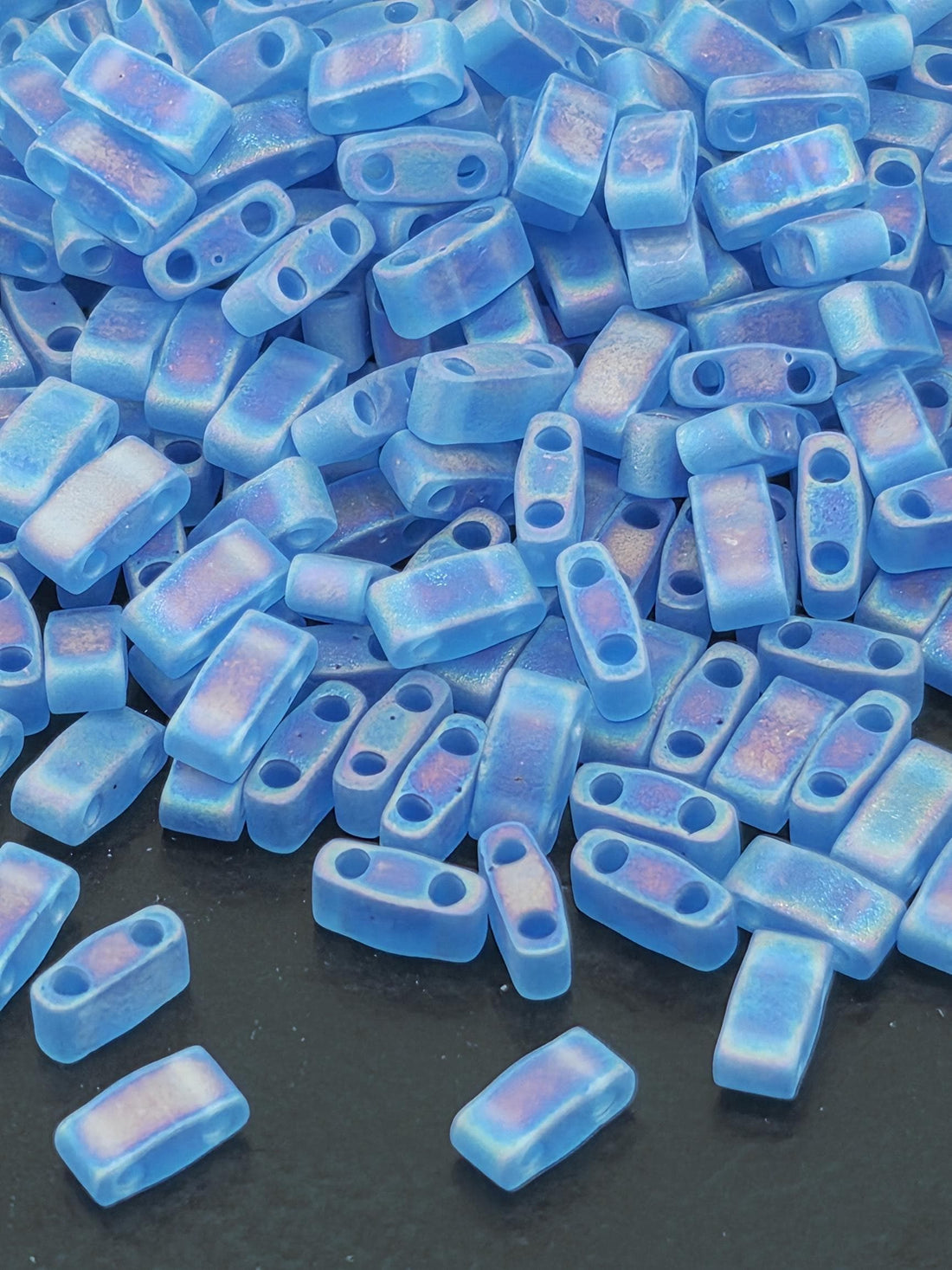Miyuki Half Tila Beads, Aquamarine Matte Rainbow | 2.3mm | Japanese Glass