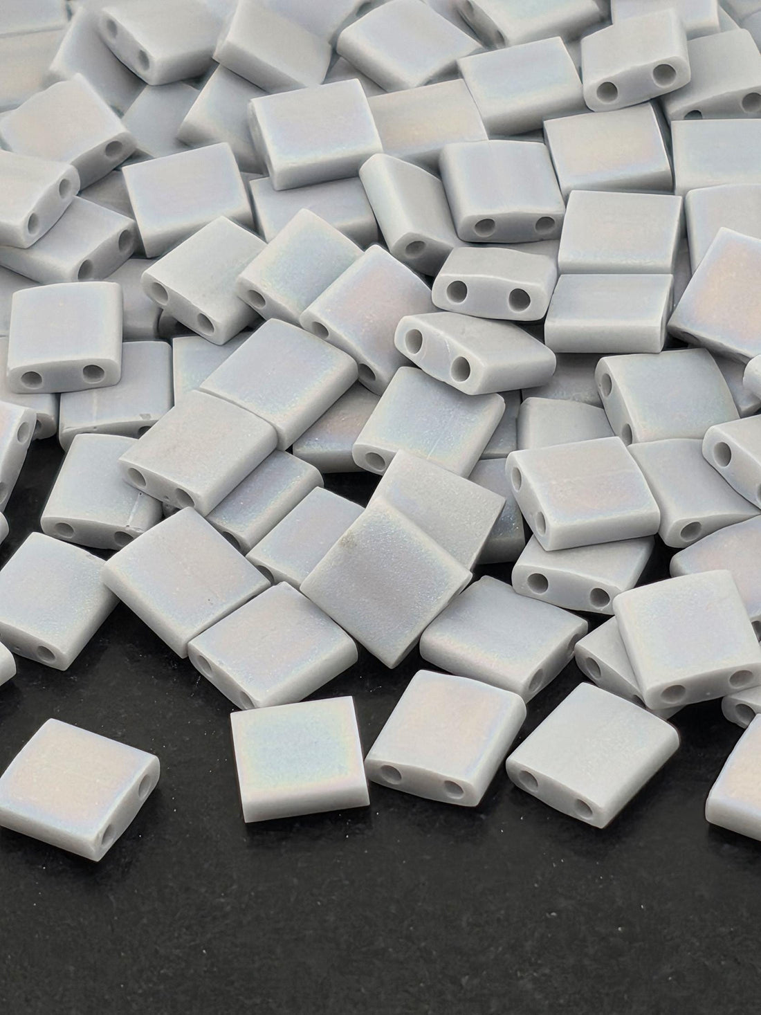 Miyuki Tila Beads, Grey Opaque Matte | Japanese Glass | 5mm Two Hole Square Tile for Jewelry Weaving