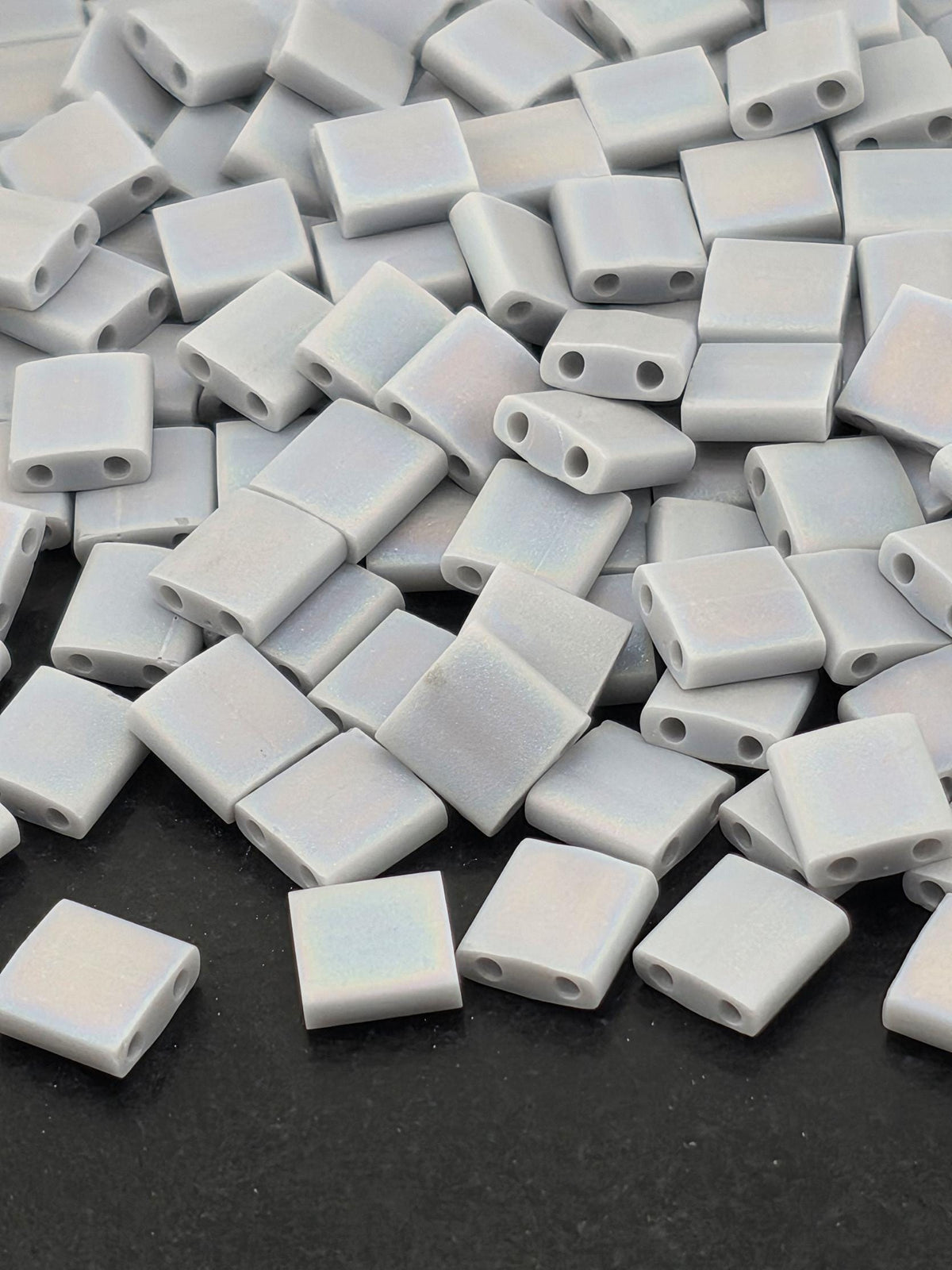 Miyuki Tila Beads, Grey Opaque Matte | Japanese Glass | 5mm Two Hole Square Tile for Jewelry Weaving