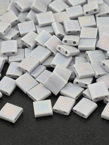 Miyuki Tila Beads, Grey Opaque Matte | Japanese Glass | 5mm Two Hole Square Tile for Jewelry Weaving