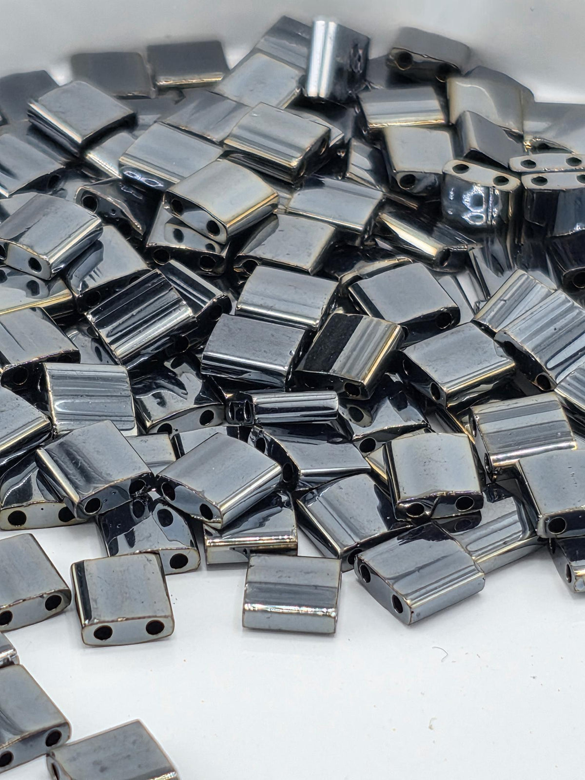 Miyuki Tila Beads | Gunmetal Metallic Two Hole Squares | Japanese Glass | 5X5X1.9Mm, Jewelry Weaving