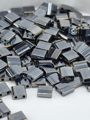 Miyuki Tila Beads | Gunmetal Metallic Two Hole Squares | Japanese Glass | 5X5X1.9Mm, Jewelry Weaving
