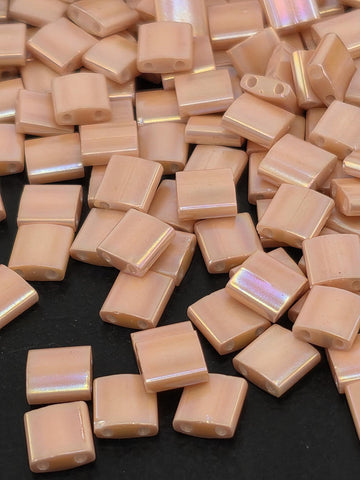 Miyuki Tila Beads, Peach Opaque Luster - Flat Square Glass | Jewelry Making | 7.5G Pkg