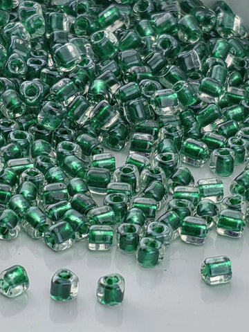 Miyuki Triangle Beads, Crystal Green Inside Color Lined | Size 10/0 | 15g