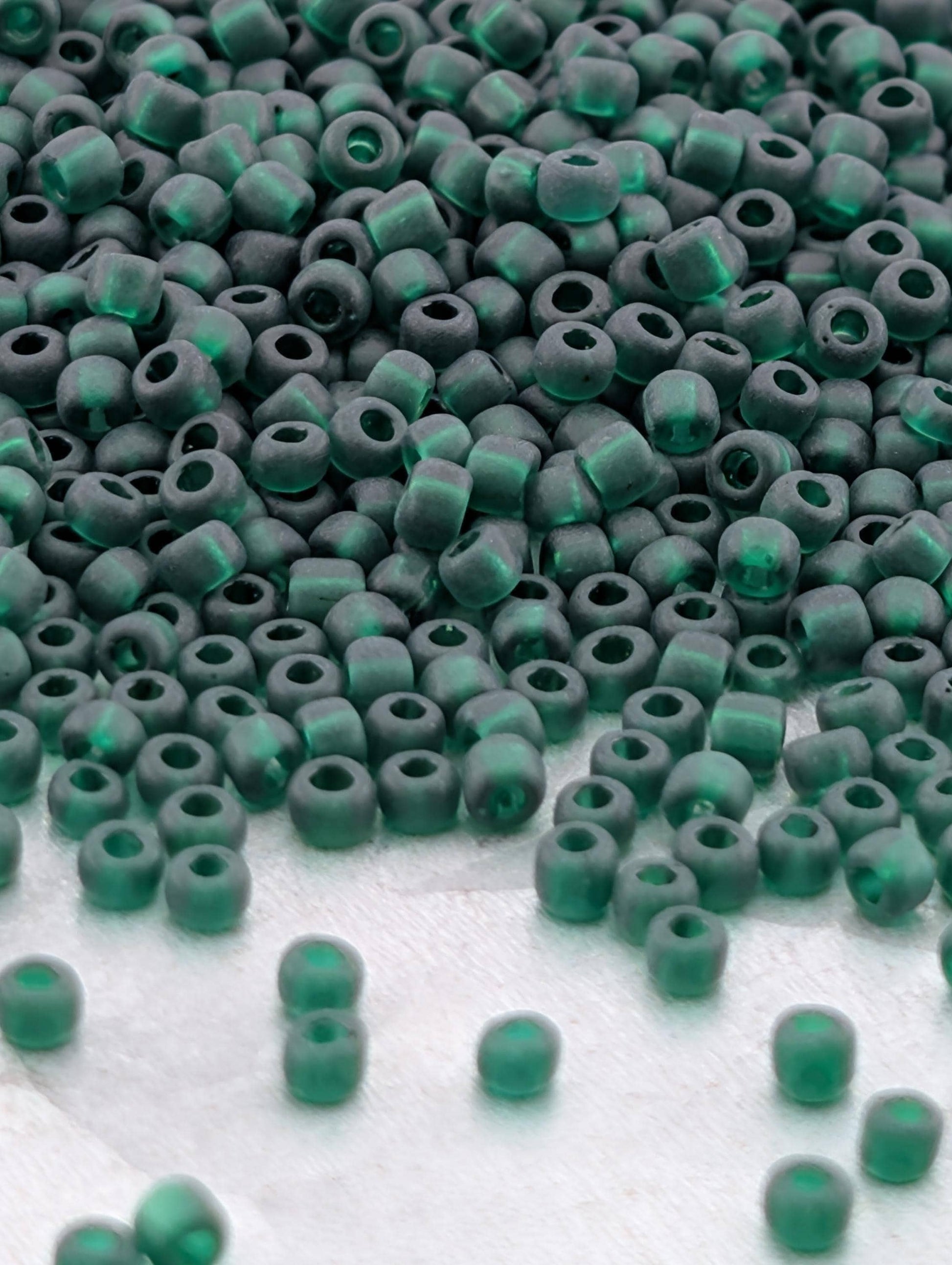 Dark Green Translucent Matte Matsuno Seed Beads | Size 11/0 (2mm) | 15g, ~1650 pcs