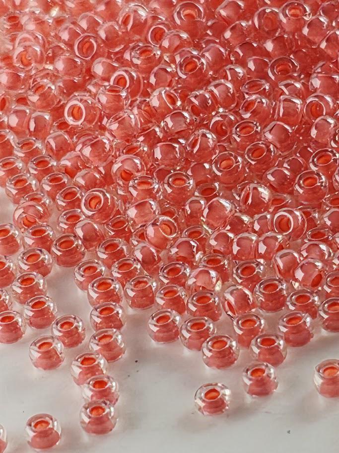 Crystal/Pink Grapefruit Inside Color Lined | Miyuki Rocaille | 11/0 | 15g pkg
