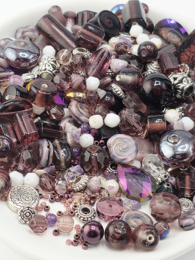 1 Gemstone Bead Mix: Purple Lavender Shades - Amethyst & Glass