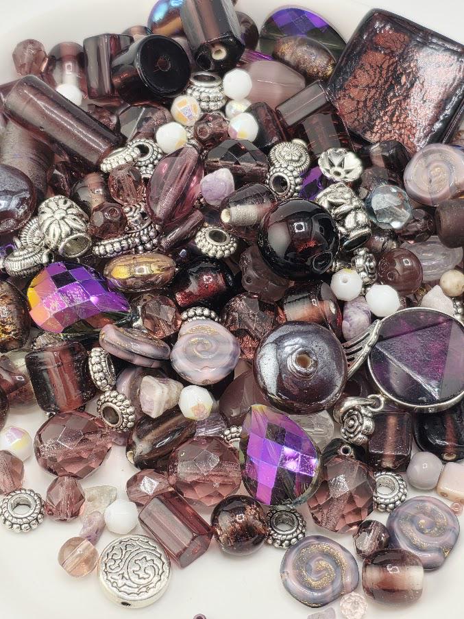 1 Gemstone Bead Mix: Purple Lavender Shades - Amethyst & Glass