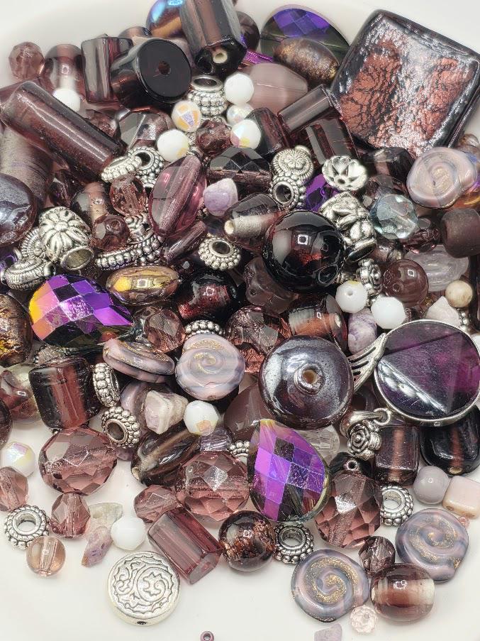1 Gemstone Bead Mix: Purple Lavender Shades - Amethyst & Glass