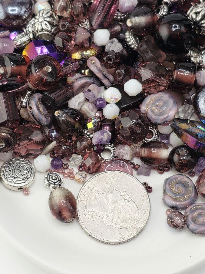 1 Gemstone Bead Mix: Purple Lavender Shades - Amethyst & Glass