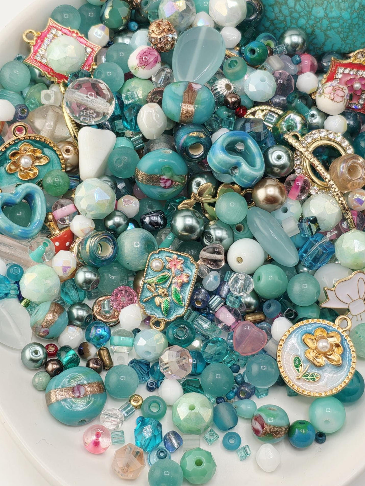 Aqua and Pink Bead Soup Mix: Colorful Glass Beads (56g Hand-Blended)
