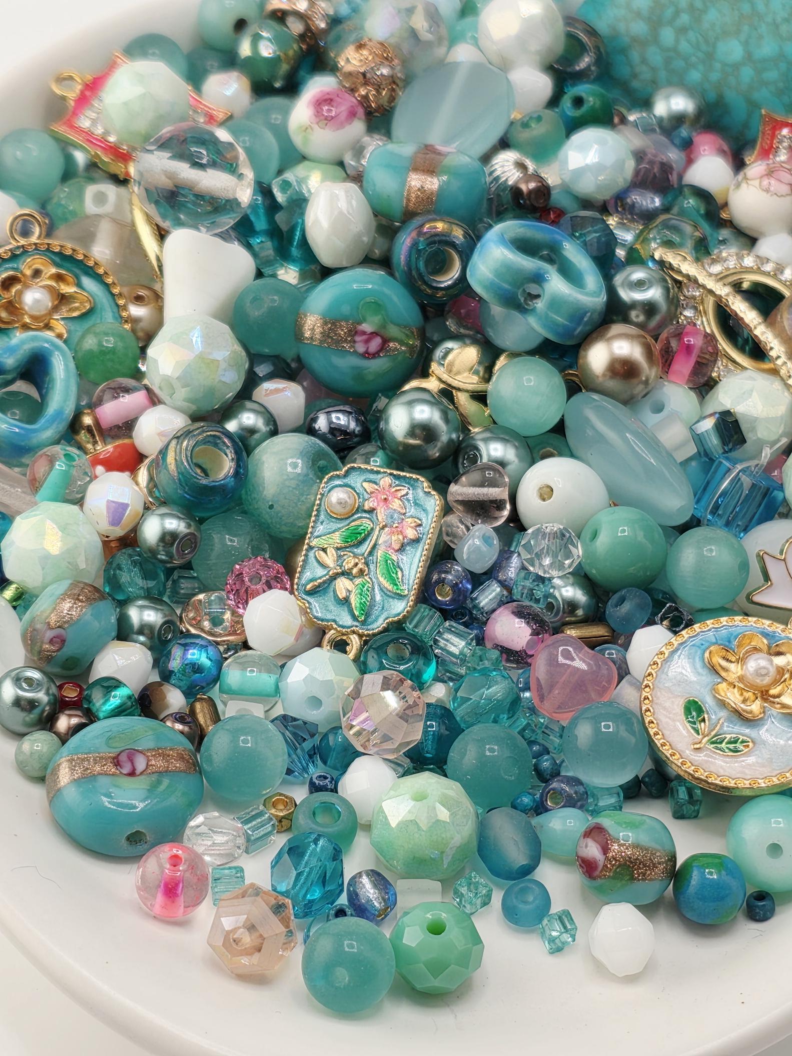 Aqua and Pink Bead Soup Mix: Colorful Glass Beads (56g Hand-Blended)