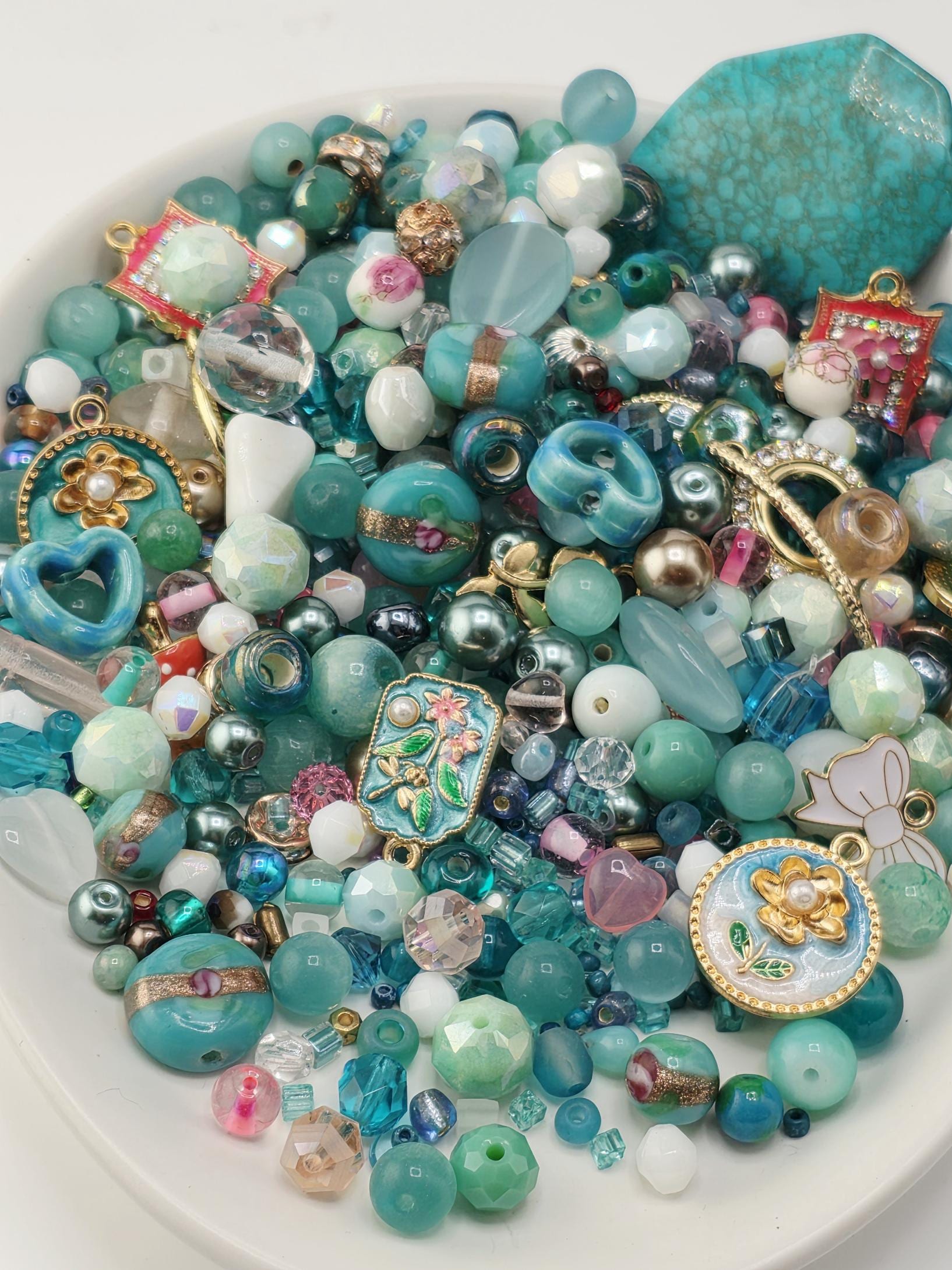 Aqua and Pink Bead Soup Mix: Colorful Glass Beads (56g Hand-Blended)