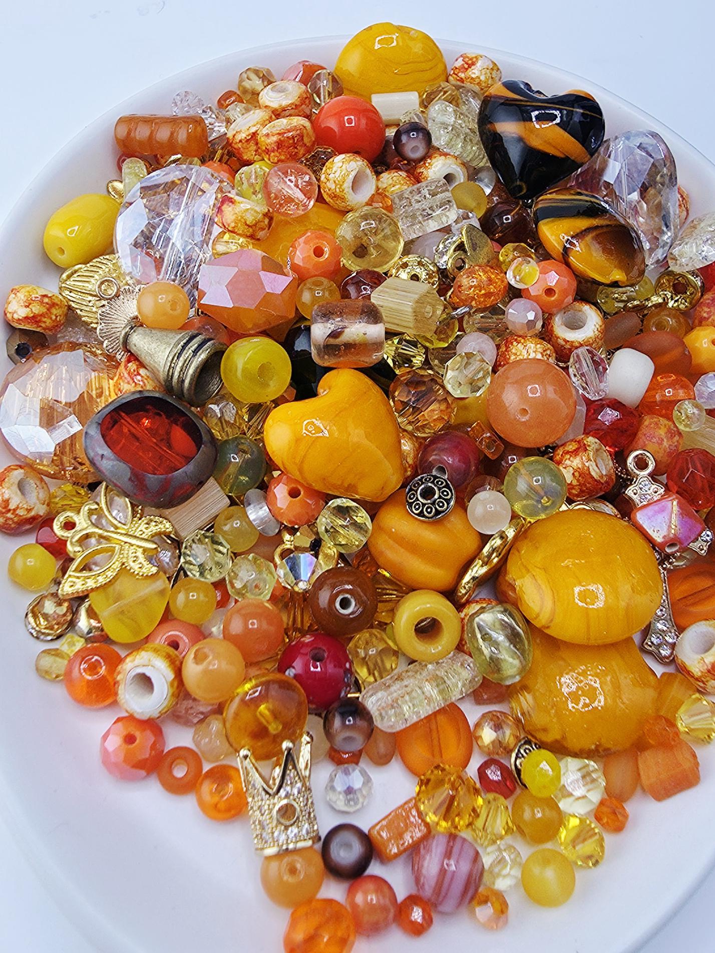 Jewelry Maker Glass Beads, Orange Yellow Mix (56g Craft Pack) | Jewelry Making Bracelet Supply | Learise Curated Mix