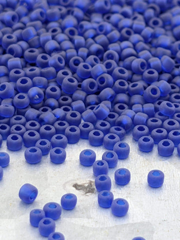Cobalt Translucent Frosted Matsuno Seed Beads | Size 11/0 (2mm) | 15g, ~1650 pcs
