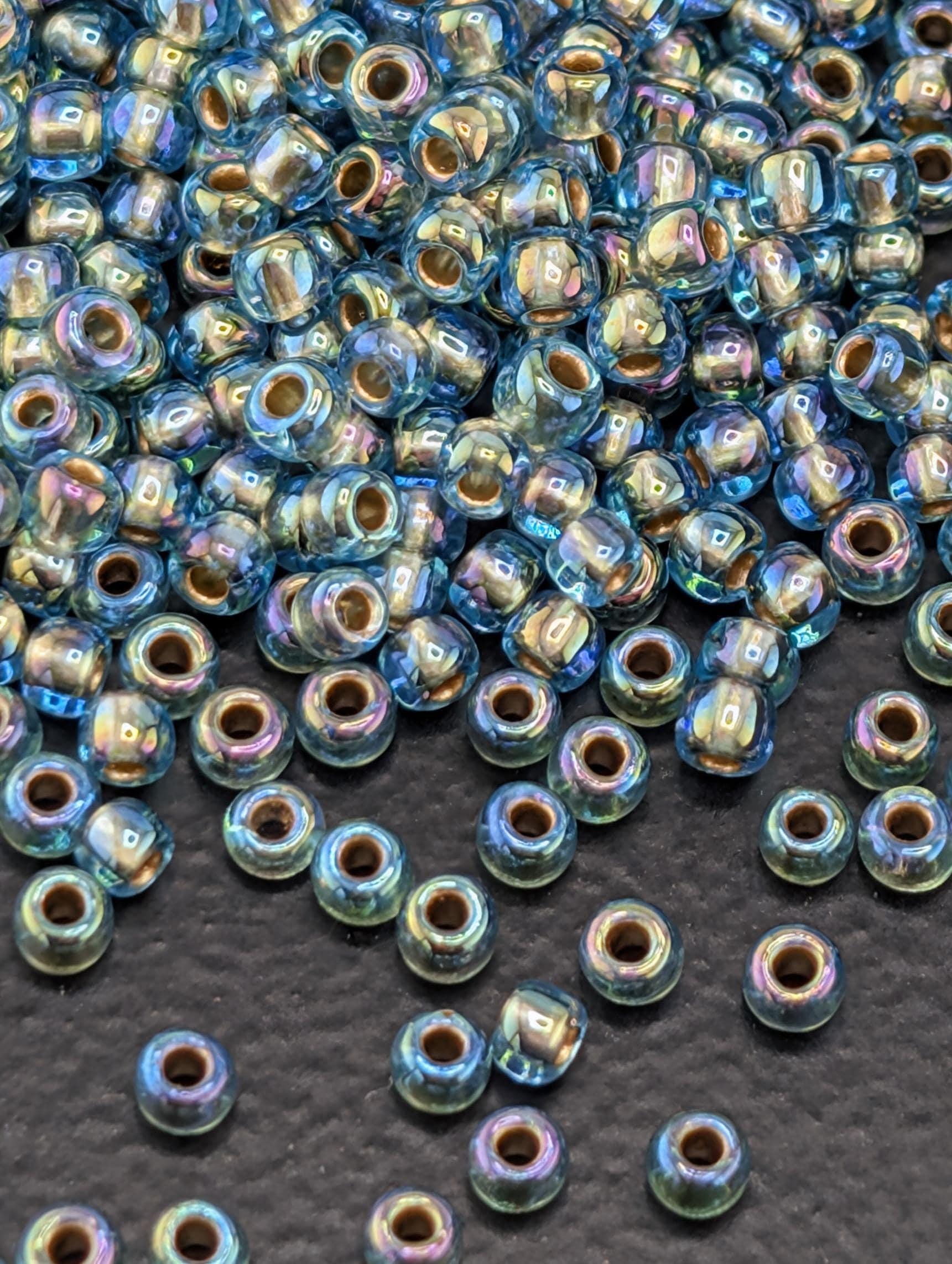 Inside-Color Frosted Aqua/Lt Jonquil-Lined Size 11/0 Toho Round 2.5" tube