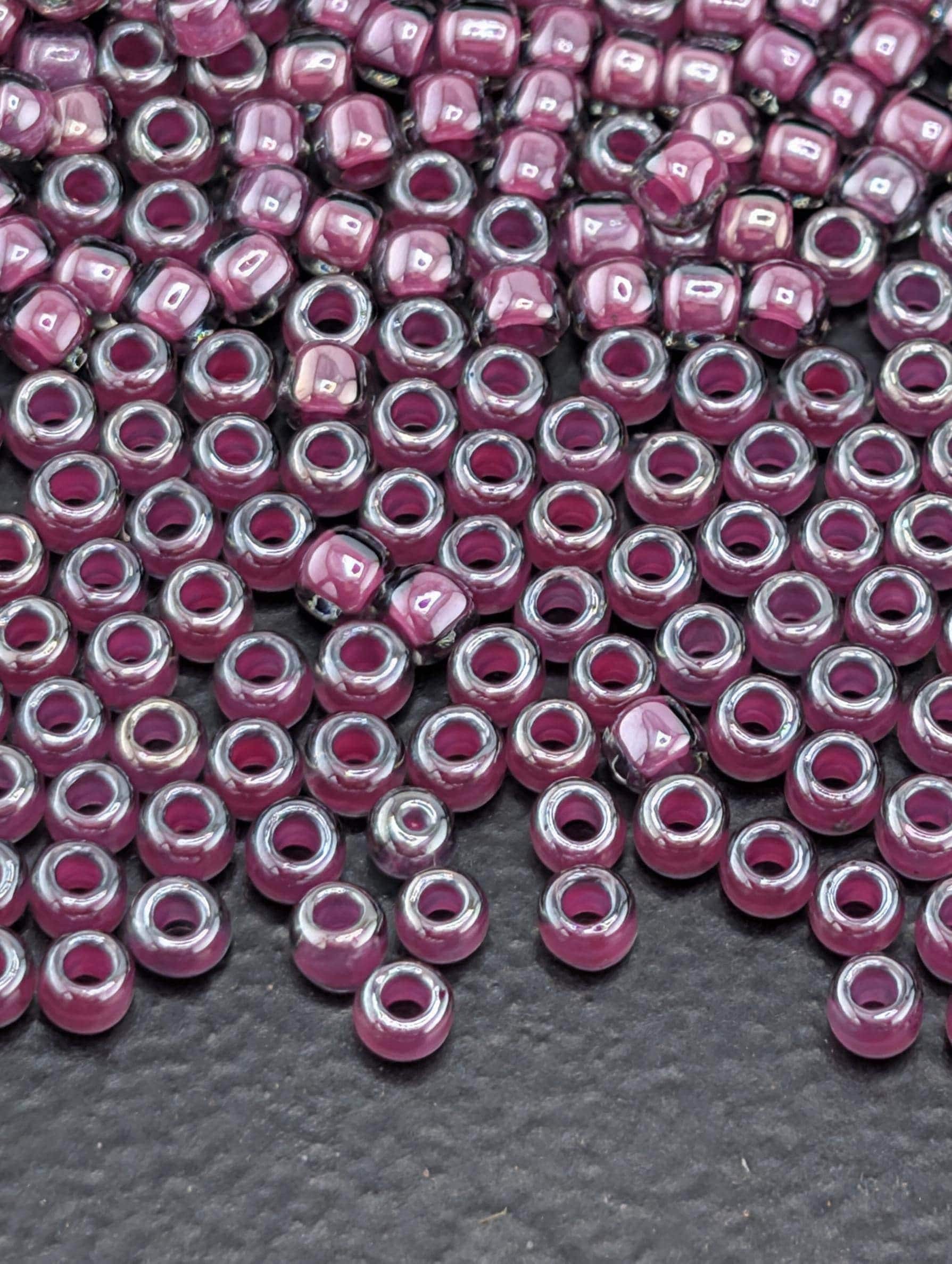 Japanese Seed Beads, Inside-Color Gray/Magenta-Lined | Size 11/0 | Round Glass Tube