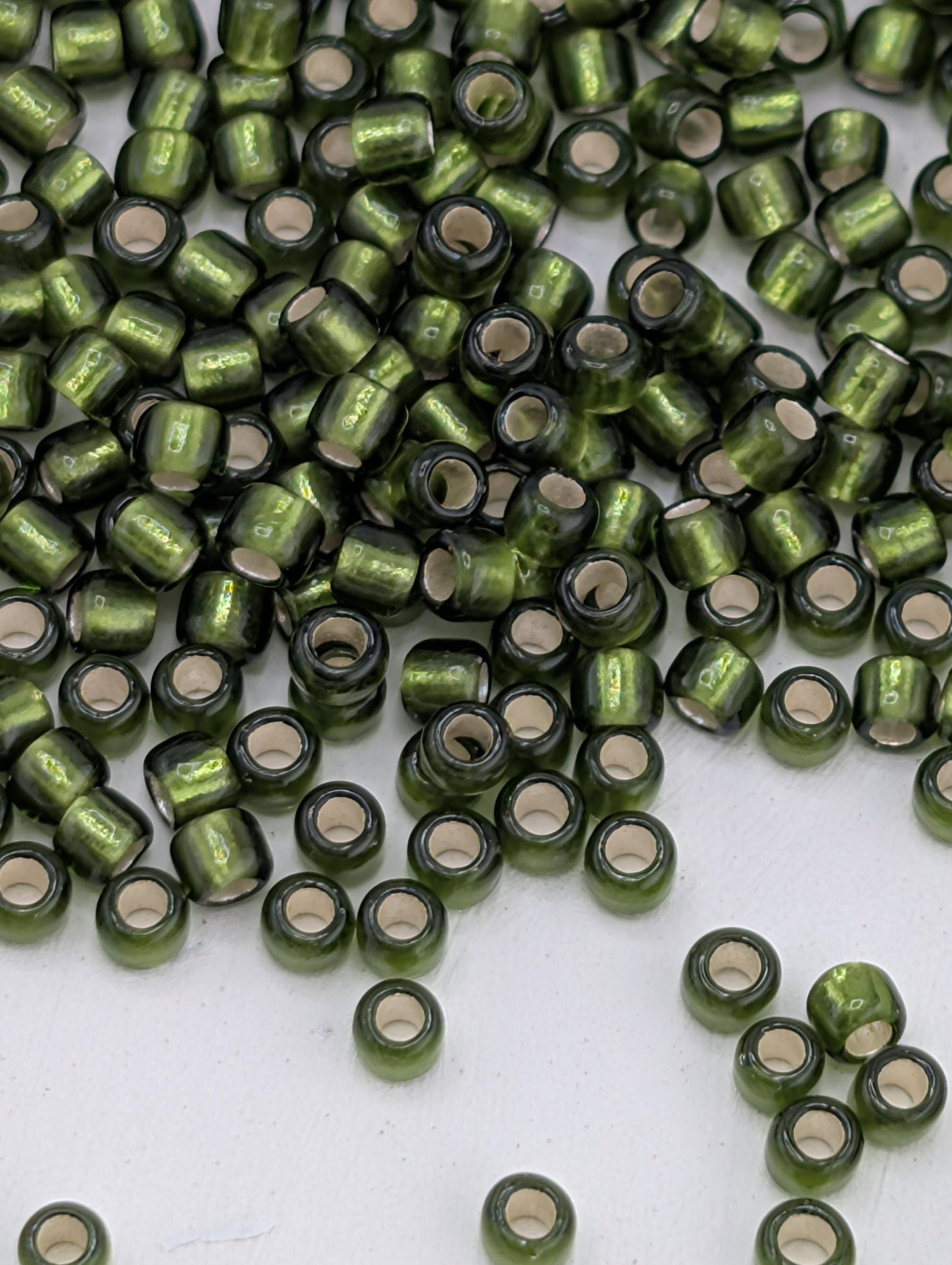 Toho Silver Lined Frosted Olive Round Beads, Size 11/0 | 2.5" Tube