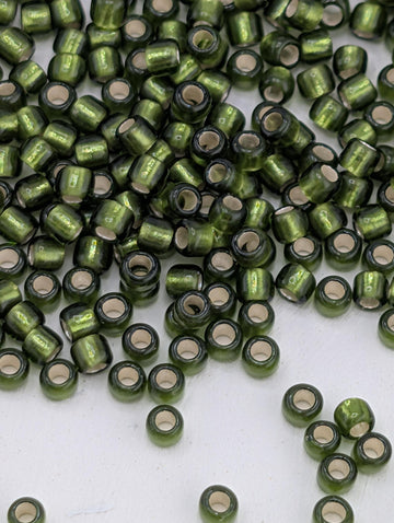 Toho Silver Lined Frosted Olive Round Beads, Size 11/0 | 2.5" Tube