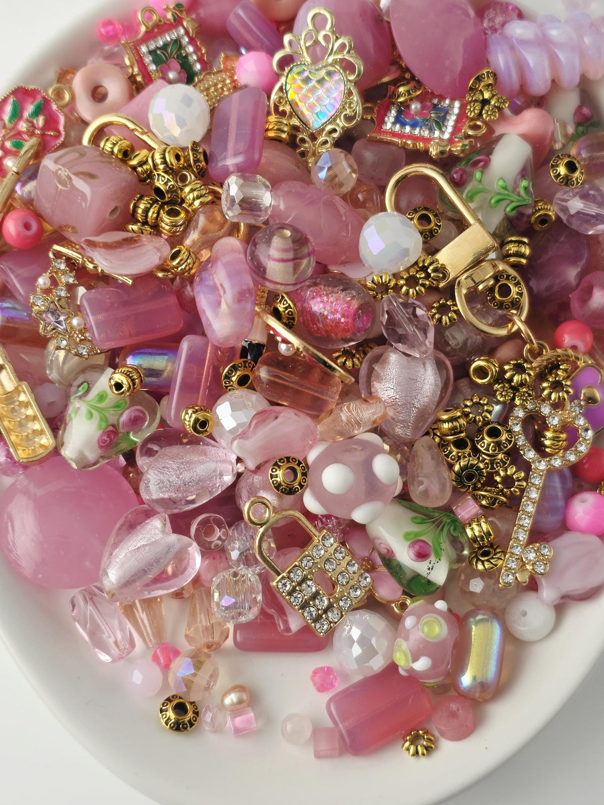 Rosé All Day | Premium Pink Glass & Gold Charm Bead Mix 2oz