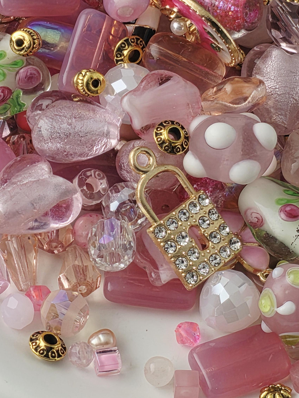 Rosé All Day | Premium Pink Glass & Gold Charm Bead Mix 2oz